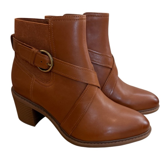Clarks Brown Ankle Booties with Buckle Accent - Picture 1 of 8